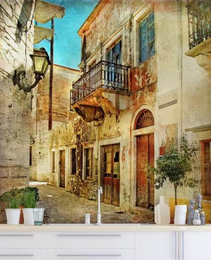 mural de papel pintado de viaje llamado Ciudad Vieja, Grecia, para cocinas, residencias de ancianos y negocios