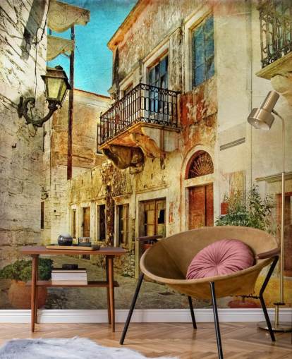 travel wallpaper mural called Old Town, Greece for kitchens, care homes and businesses