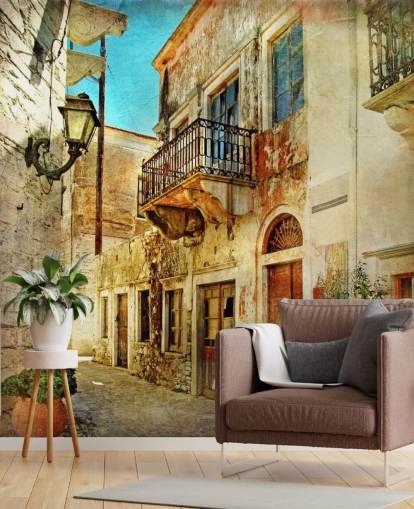 travel wallpaper mural called Old Town, Greece for kitchens, care homes and businesses travel wallpaper mural called Old Town, Greece for kitchens, care homes and businesses