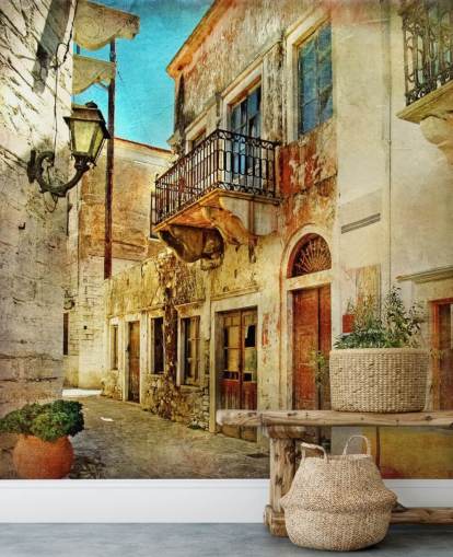 mural de papel pintado de viaje llamado Ciudad Vieja, Grecia, para cocinas, residencias de ancianos y negocios