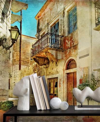 travel wallpaper mural called Old Town, Greece for kitchens, care homes and businesses