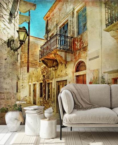 mural de papel pintado de viaje llamado Ciudad Vieja, Grecia, para cocinas, residencias de ancianos y negocios