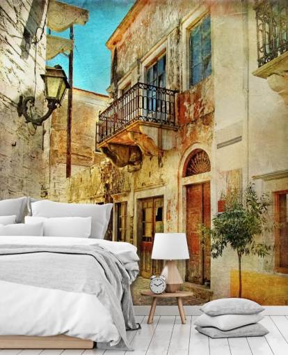 travel wallpaper mural called Old Town, Greece for kitchens, care homes and businesses