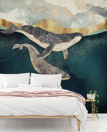Maßgeschneiderte Waltapete Bond II von SpaceFrog Designs in Marineblau und Gold für Wohn- oder Schlafzimmer