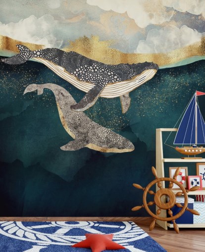 papier peint mural personnalisé en forme de baleine bleu marine et doré appelé Bond II par SpaceFrog Designs pour les salons ou les chambres papier peint mural personnalisé en forme de baleine bleu marine et doré appelé Bond II par SpaceFrog Designs pour les salons ou les chambres
