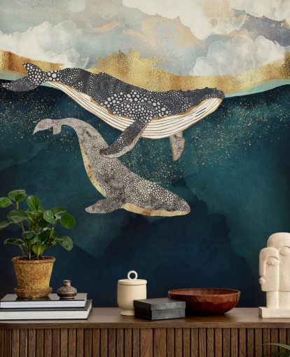 Maßgeschneiderte Waltapete Bond II von SpaceFrog Designs in Marineblau und Gold für Wohn- oder Schlafzimmer