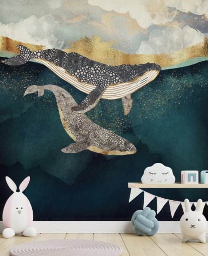 navy and gold custom whale wallpaper mural called Bond II by SpaceFrog Designs for living rooms or bedrooms navy and gold custom whale wallpaper mural called Bond II by SpaceFrog Designs for living rooms or bedrooms