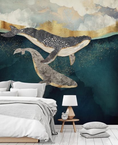 Maßgeschneiderte Waltapete Bond II von SpaceFrog Designs in Marineblau und Gold für Wohn- oder Schlafzimmer