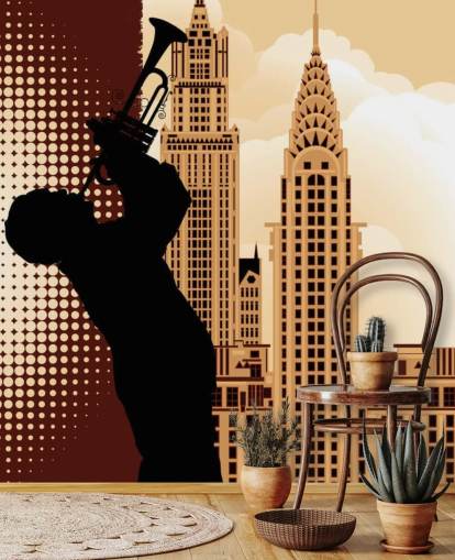 Sfondo Sassofonista Silhouette di Empire State