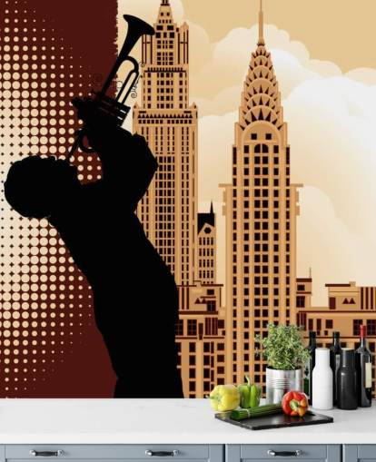 Saxophone Player Silhouette by Empire State Wallpaper