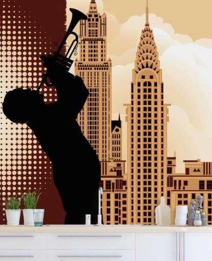 Silhueta de saxofonista por Empire State Wallpaper Silhueta de saxofonista por Empire State Wallpaper