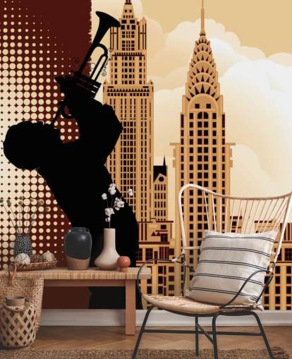 Sfondo Sassofonista Silhouette di Empire State