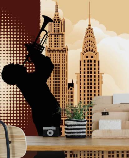 Fondo de pantalla de silueta de saxofón de Empire State