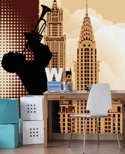 Saxophone Player Silhouette by Empire State Wallpaper
