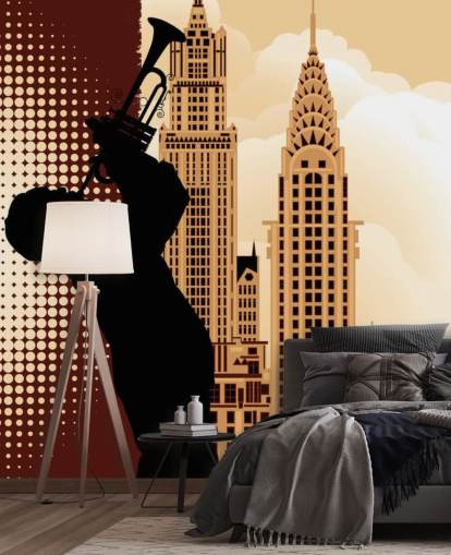 Saxophone Player Silhouette by Empire State Wallpaper