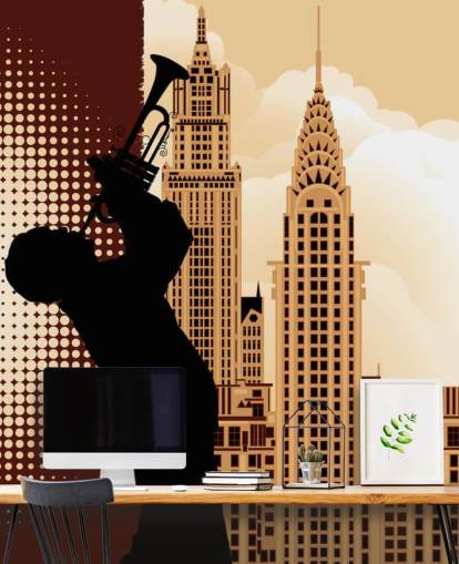 Saxophone Player Silhouette by Empire State Wallpaper