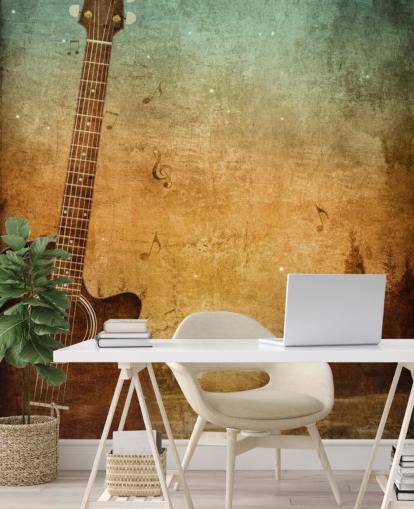 Guitar Art by a Lake Wallpaper