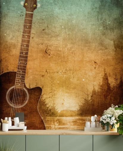 Arte da guitarra por um papel de parede do lago