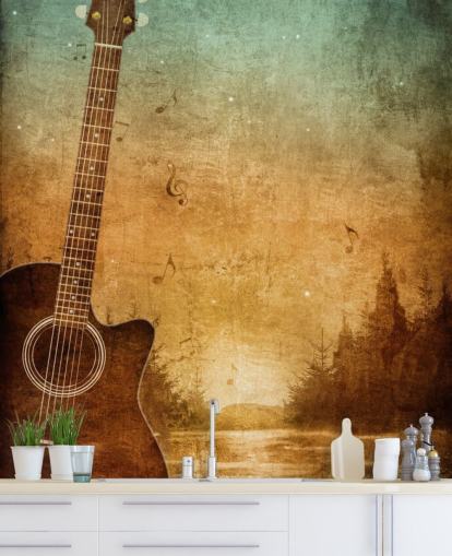 Guitar Art by a Lake Wallpaper