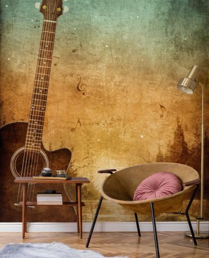 Guitar Art by a Lake Wallpaper