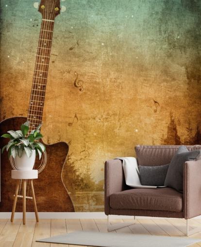 Guitar Art by a Lake Wallpaper