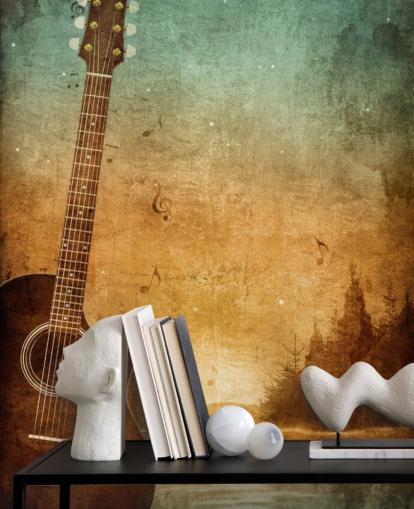 Guitar Art by a Lake Wallpaper