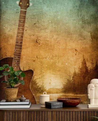 Old Paper Texture Guitar Wallpaper