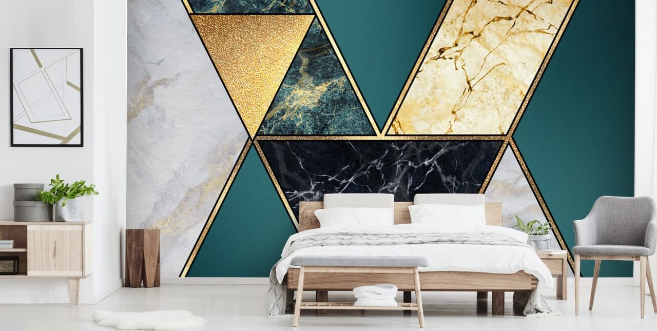 azulejo, ouro, preto e branco art deco tile wallpaper