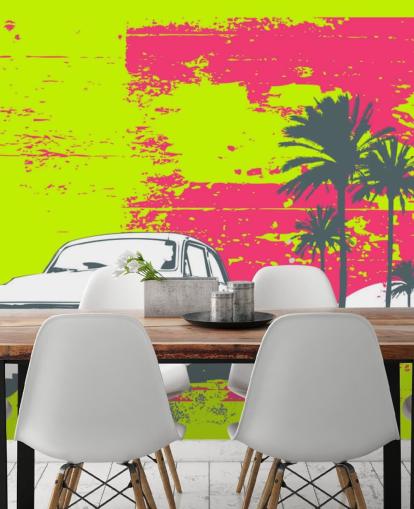 Gezeichnetes Auto auf buntem Hintergrund Wallpaper