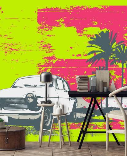 Drawn Car on Colourful Background Wallpaper