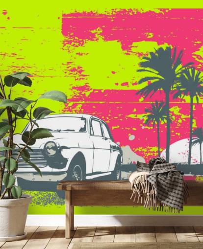 Drawn Car on Colourful Backgrounf Wallpaper