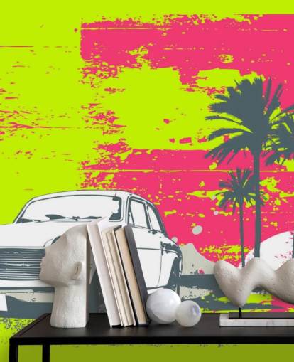 Drawn Car on Colourful Backgrounf Wallpaper