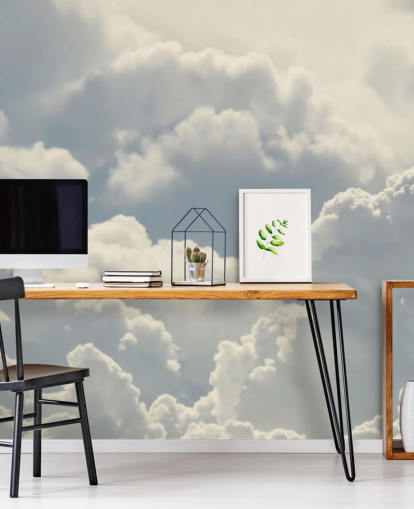 Gloeiende witte wolken behang