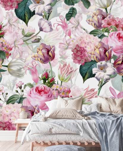 Light Pink Roses and White Flowers Wallpaper