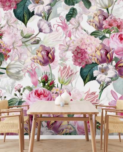 Light Pink Roses and White Flowers Wallpaper