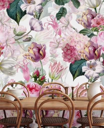 Light Pink Roses and White Flowers Wallpaper