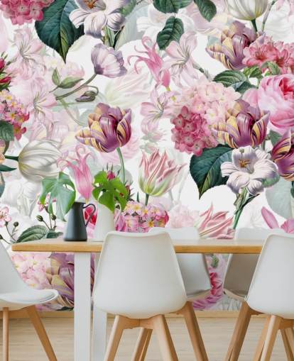 Light Pink Roses and White Flowers Wallpaper