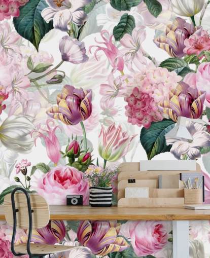 Light Pink Roses and White Flowers Wallpaper