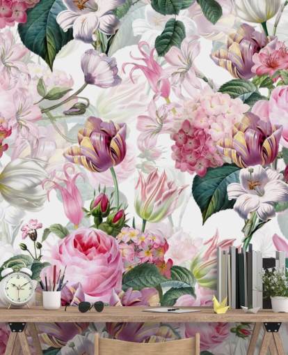 Papier Peint Roses et Fleurs Blanches