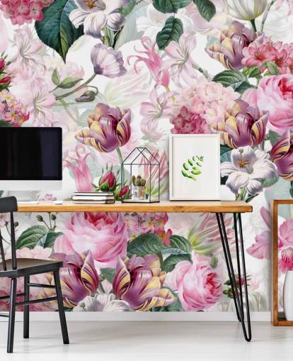 Papier Peint Roses et Fleurs Blanches