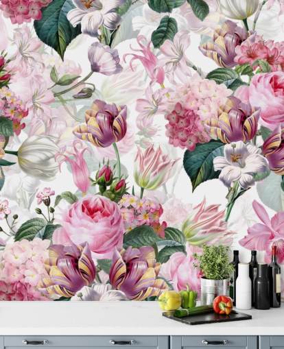 Light Pink Roses and White Flowers Wallpaper