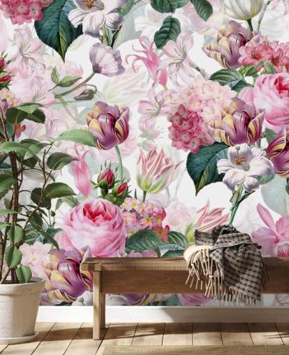 Papier Peint Roses et Fleurs Blanches