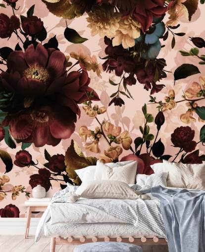 Dark Maroon Flowers Behang