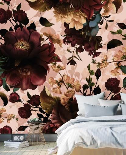 Papel de parede Dark Maroon Flowers Papel de parede Dark Maroon Flowers