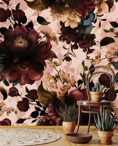 Papel de parede Dark Maroon Flowers