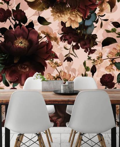 Dark Maroon Flowers Behang