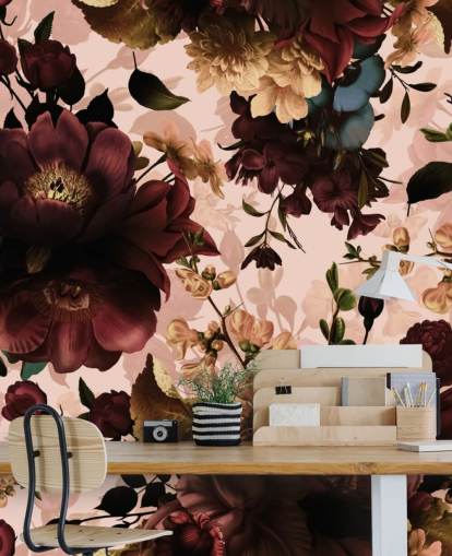 Papel Pintado Flores Granate Oscuro Papel Pintado Flores Granate Oscuro