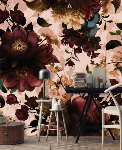 Dark Maroon Flowers Wallpaper