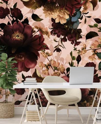 Papel Pintado Flores Granate Oscuro Papel Pintado Flores Granate Oscuro