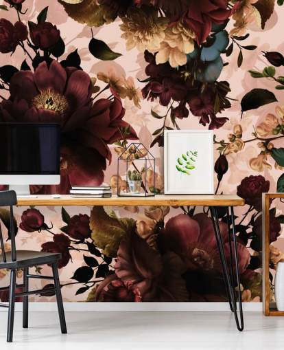 Dark Maroon Flowers Behang